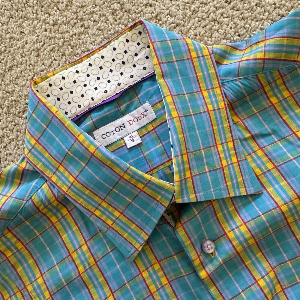 Coton Doux Shirt Mens 16 41 Poster Collage Fitted Cut Long Sleeve Disco Retro